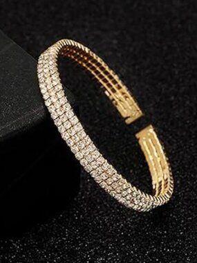 Gold Rhinestone's Cuff Bracelet Wedding Prom Party Chunky Cuban Statement